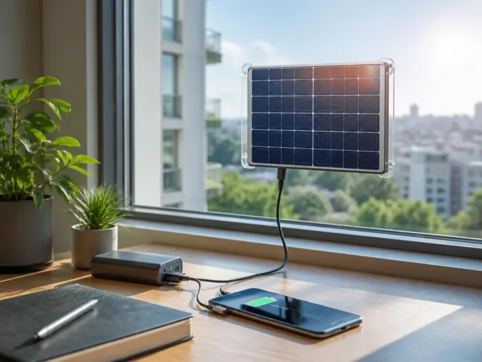 Effizient Energie gewinnen mit einem Solarpanel für die Fensterscheibe innen