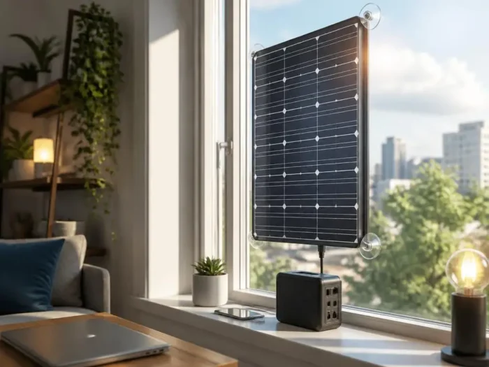 Energie gewinnen mit einem solarpanel für fensterscheibe innen