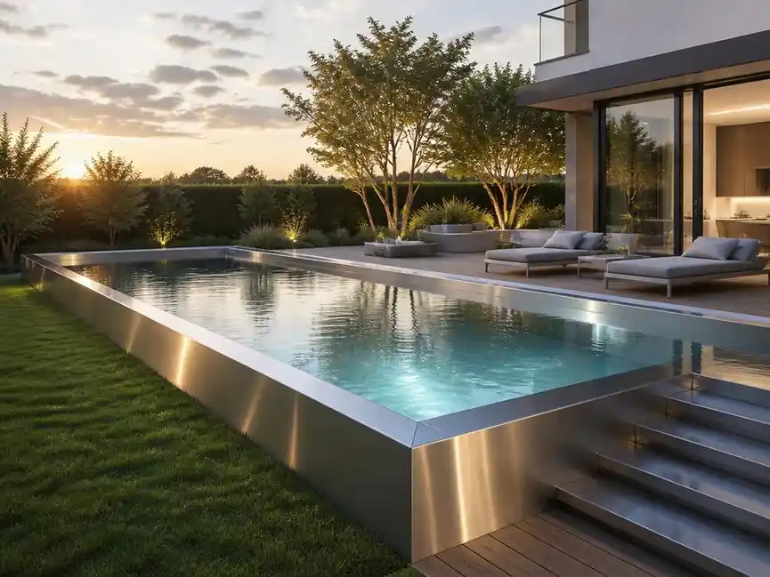 Luxuriöse schwimmbecken aus edelstahl im eigenen garten realisieren