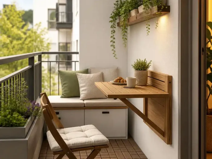 Platzsparende klapptische für den balkon perfekt integriert